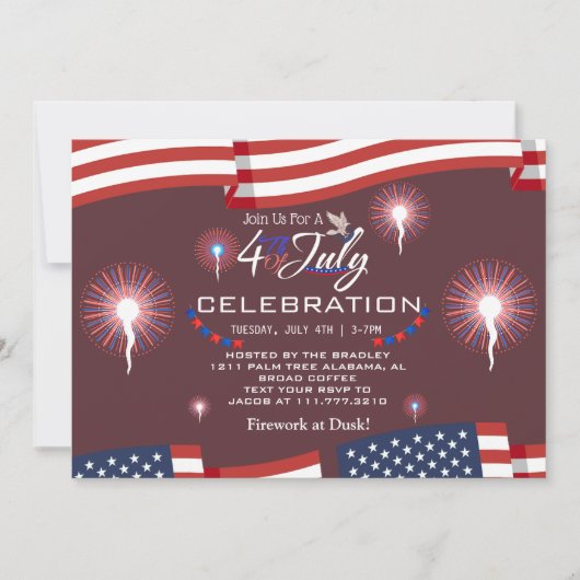 Red White and Blue Patriotic Feuerwerk 4. Juli Einladung (Vorderseite)