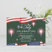 Red White and Blue Patriotic Feuerwerk 4. Juli Einladung (Stehend Vorderseite)