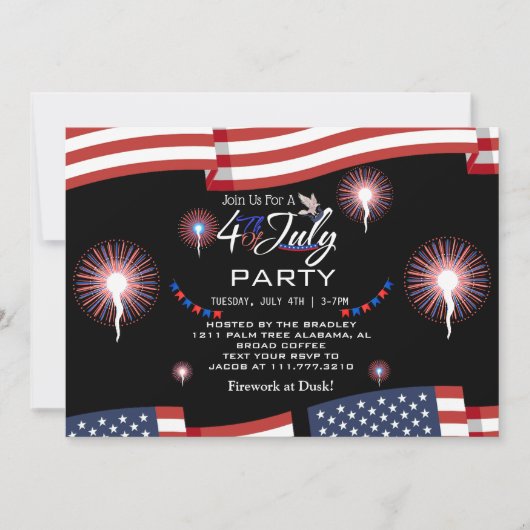 Red White and Blue Patriotic Feuerwerk 4. Juli Einladung (Vorderseite)