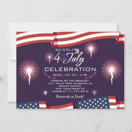 Red White and Blue Patriotic Feuerwerk 4. Juli Einladung (Vorderseite)