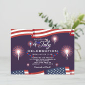 Red White and Blue Patriotic Feuerwerk 4. Juli Einladung (Stehend Vorderseite)