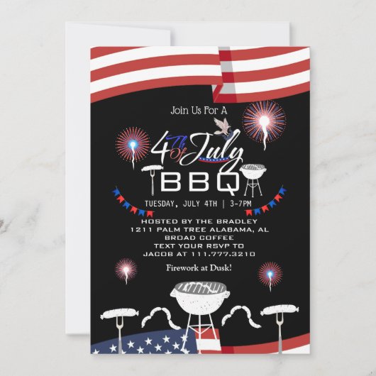 Red White and Blue Patriotic Feuerwerk 4. Juli Einladung (Vorderseite)