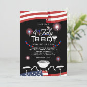 Red White and Blue Patriotic Feuerwerk 4. Juli Einladung (Stehend Vorderseite)