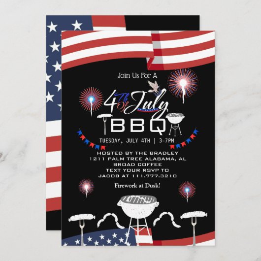 Red White and Blue Patriotic Feuerwerk 4. Juli Einladung (Vorne/Hinten)