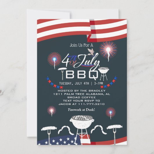 Red White and Blue Patriotic Feuerwerk 4. Juli Einladung (Vorderseite)