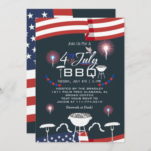 Red White and Blue Patriotic Feuerwerk 4. Juli Einladung (Vorne/Hinten)