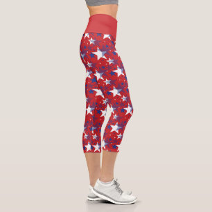 Red White and Blue Patriotic Stars Capri Leggings