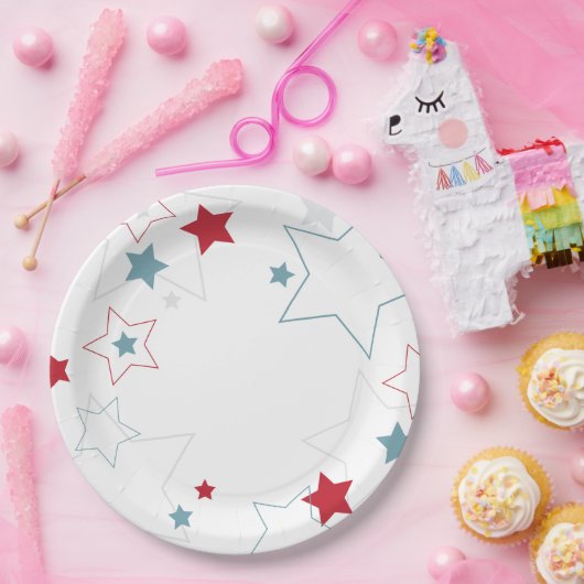 Red White and Blue Patriotic Stars Pappteller (Party)