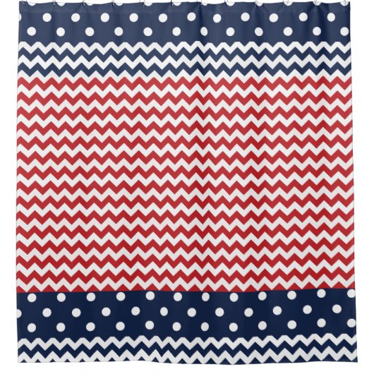 Red White and Blue Patriotic Zickzack und Dots Duschvorhang (Vorderseite)