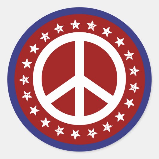 Red White and Blue Peace Sign and Stars Runder Aufkleber (Vorderseite)