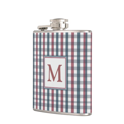 Red, White and Blue Plaid Monogram Flachmann (Links)