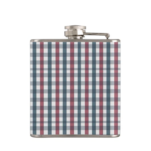 Red, White and Blue Plaid Monogram Flachmann (Rückseite)