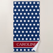 Red White and Blue Polka Dot Personalisiert Strandtuch (Vorderseite)