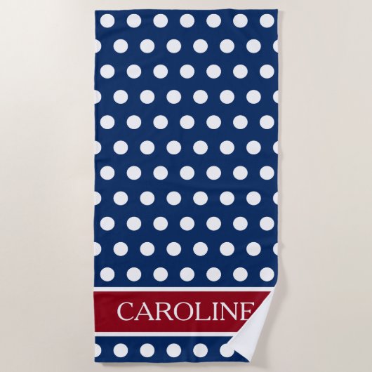 Red White and Blue Polka Dot Personalisiert Strandtuch (Vorderseite)