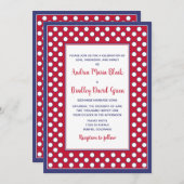 Red, White and Blue Polka Dot Wedding Einladung (Vorne/Hinten)