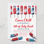 Red White and Blue Popsicle Come Chill 4. Juli Einladung (Vorderseite)