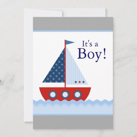 Red White and Blue Sailboat Baby Boy Dusche Einladung (Vorderseite)