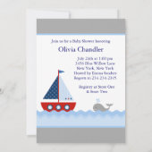 Red White and Blue Sailboat Baby Boy Dusche Einladung (Rückseite)