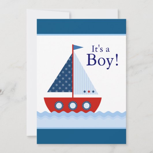 Red White and Blue Sailboat Baby Boy Dusche Einladung (Vorderseite)