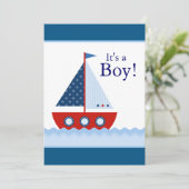 Red White and Blue Sailboat Baby Boy Dusche Einladung (Stehend Vorderseite)