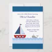 Red White and Blue Sailboat Baby Boy Dusche Einladung (Rückseite)