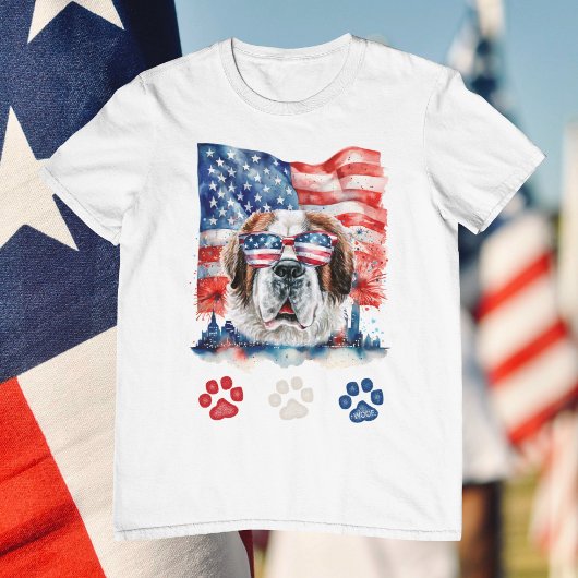 Red White and Blue Saint Bernard Dog 4. Juli T-Shirt