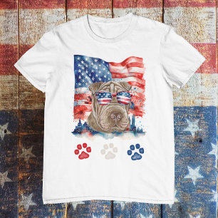 Red White and Blue Shar Pei Dog Pet 4. Juli T-Shirt