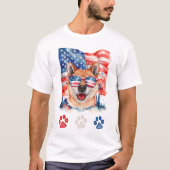 Red White and Blue Shiba Inu Dog Pet 4. Juli T-Shirt (Vorderseite)