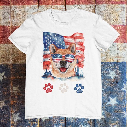 Red White and Blue Shiba Inu Dog Pet 4. Juli T-Shirt