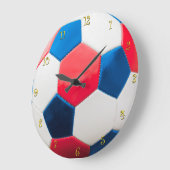Red White and Blue Soccer Ball Große Wanduhr (Winkel)