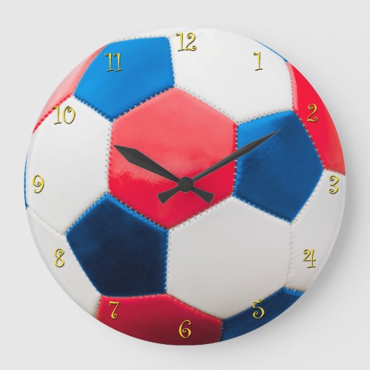 Red White and Blue Soccer Ball Große Wanduhr (Vorderseite)
