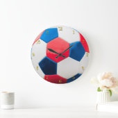 Red White and Blue Soccer Ball Große Wanduhr (Zuhause)