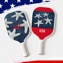 Red White and Blue Starfish Nautic Pickleball Schläger