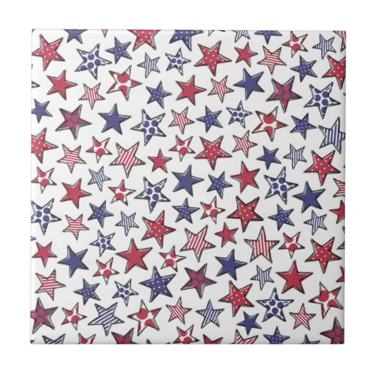 Red White and Blue Stars America Patriotic  Fliese (Vorderseite)