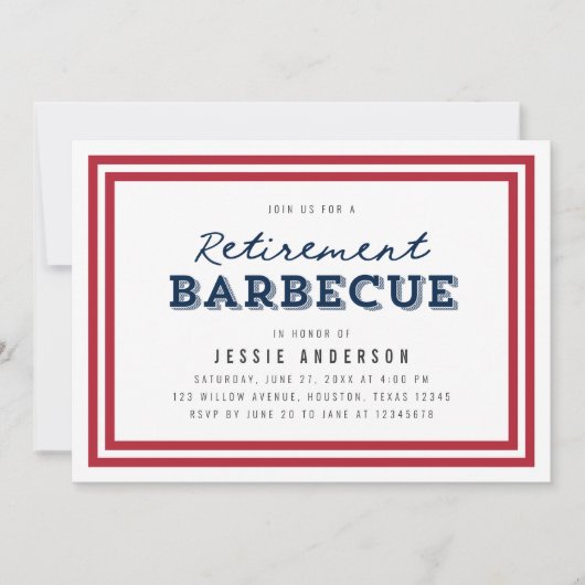 Red White and Blue Stars Pension Barbecue Einladung (Vorderseite)