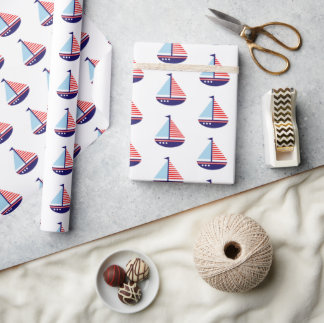 Red White and Blue Stripes Sailboat Geschenkpapier
