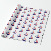Red White and Blue Stripes Sailboat Geschenkpapier (Ungerollt)