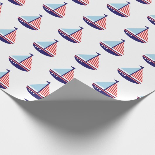 Red White and Blue Stripes Sailboat Geschenkpapier (Ecke)