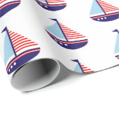 Red White and Blue Stripes Sailboat Geschenkpapier (Rolleneckpunkt)