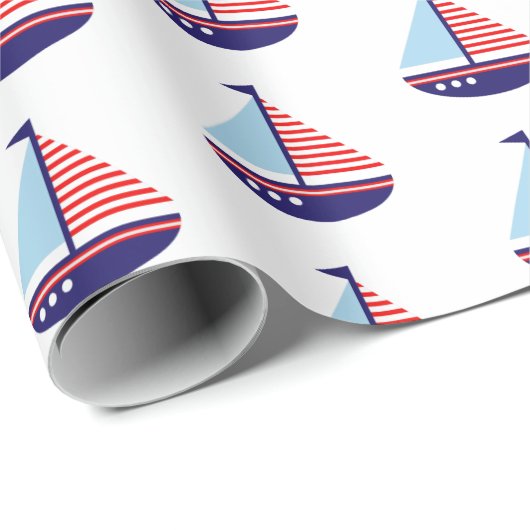 Red White and Blue Stripes Sailboat Geschenkpapier (Rolleneckpunkt)