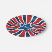 Red White and Blue Stripes USA Monogram Pappteller (Schrägansicht)