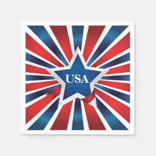 Red White and Blue Stripes USA Monogram Serviette