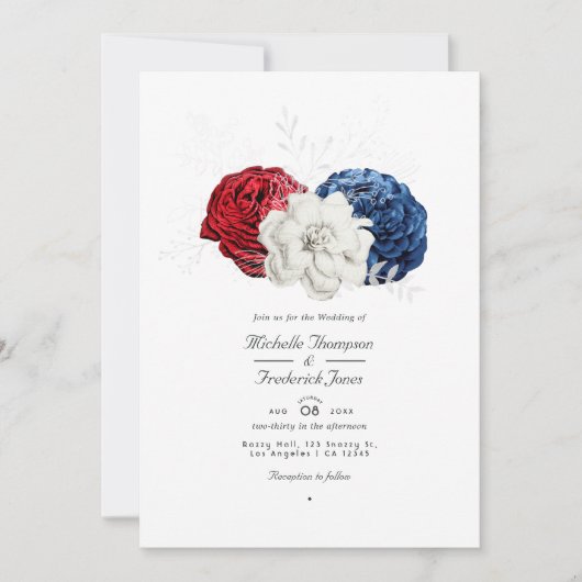 Red White and Blue USA American QR Code Wedding Einladung (Vorderseite)
