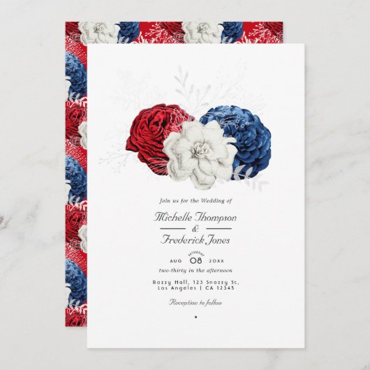 Red White and Blue USA American QR Code Wedding Einladung (Vorne/Hinten)