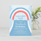Red White and Blue Waterslide Bash Sommer Geburtst Einladung (Stehend Vorderseite)