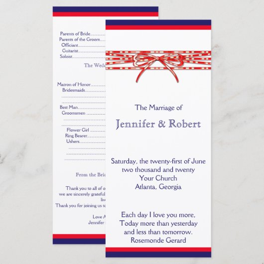 Red White and Blue Wedding Program Programm (Vorne/Hinten)