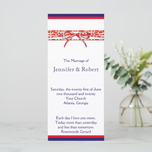 Red White and Blue Wedding Program Programm (Stehend Vorderseite)