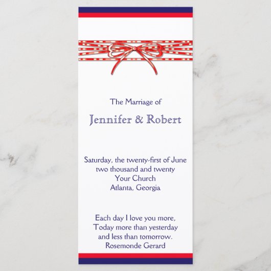 Red White and Blue Wedding Program Programm (Vorderseite)