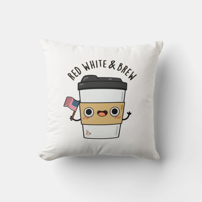 Red White and Brew Funny American Flag Coffee Pub Kissen (Vorderseite)