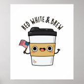 Red White and Brew Funny American Flag Coffee Pub Poster (Vorne)